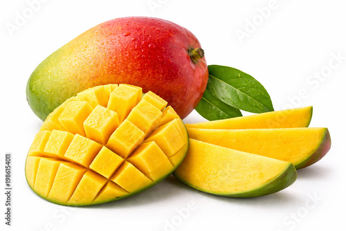 Tropical Mango Still Life: An inviting array of ripe, juicy mangoes bursts with color and flavor, perfect for culinary and design projects.