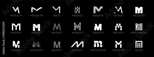 Letter M Logo Collection in Futuristic Tech Style, Modern Geometric Minimalist Creative Branding for Business Identity Design. Monogram Set for Startups, Businesses, Companies. Vector Illustration