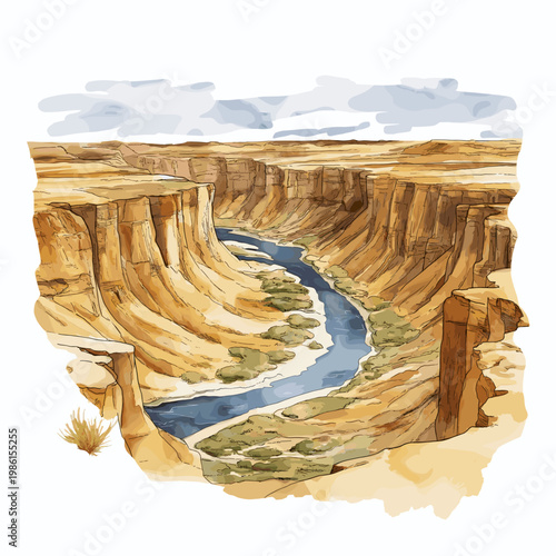 Fish River Canyon. Fish River Canyon hand drawn watercolor illustration on white background