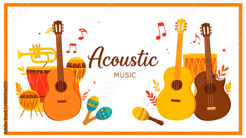 Colorful assortment of acoustic musical instruments arranged creatively Vector