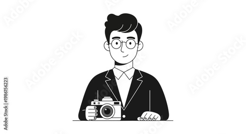 Photographer at Desk with Camera
