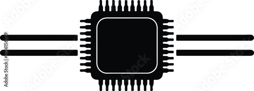 Silhouette central processing unit chip with connecting lines vector design
