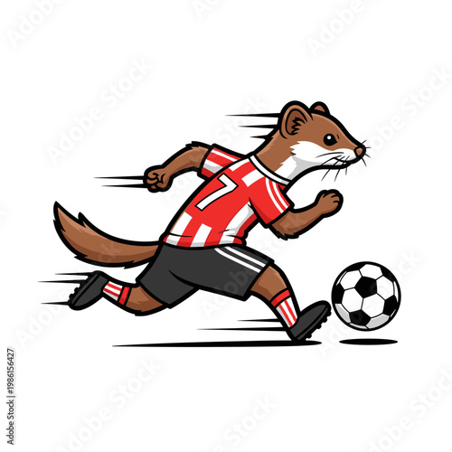Fast Weasel Soccer Player Running with Ball Dynamic Cartoon Vector Illustration
