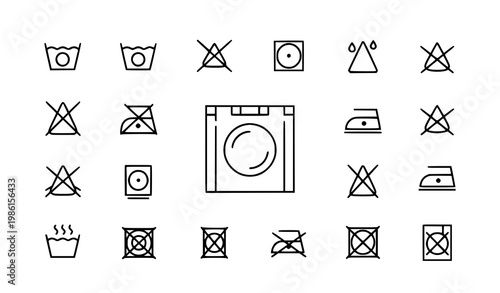 Laundry care symbols set washing drying ironing icons vector illustration