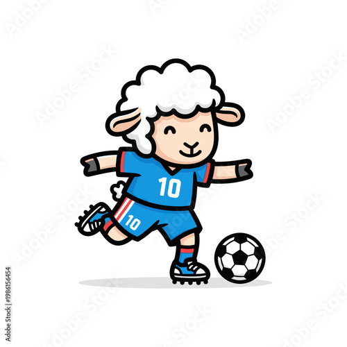 Cute Sheep Soccer Player Dribbling Ball Adorable Cartoon Vector Illustration