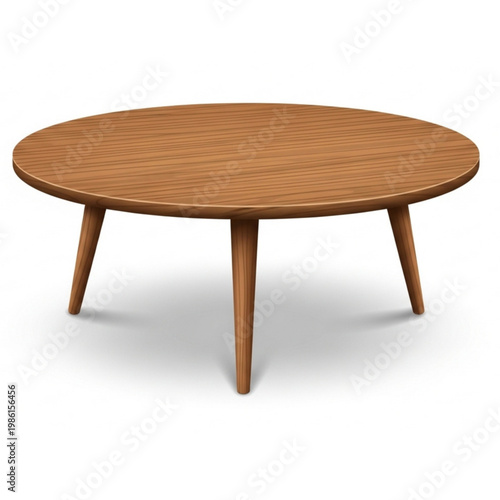 Round Wooden Coffee Table Mid Century Modern Furniture Vector Illustration