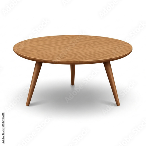 Round Wooden Coffee Table Mid Century Modern Furniture Vector Illustration