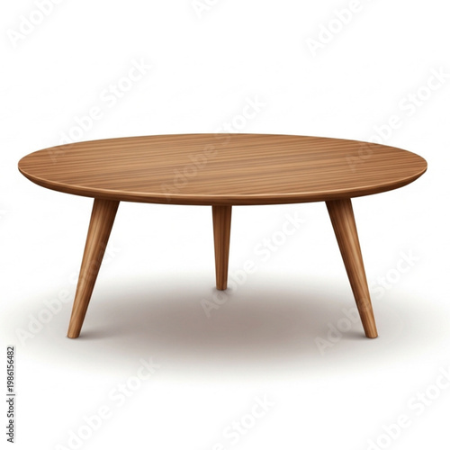 Round Wooden Coffee Table Mid Century Modern Furniture Vector Illustration