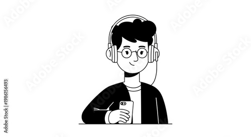 Young person with headphones and smartphone listening to music
