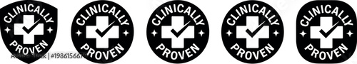 Clinically proven medical symbols with cross and checkmark in various shapes
