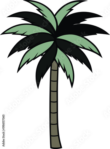 Exotic tropical palm tree vector illustration featuring a coconut plant silhouette isolated on white for summer beach vacation and paradise island travel design