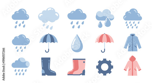 Rainy Weather Icon Set.