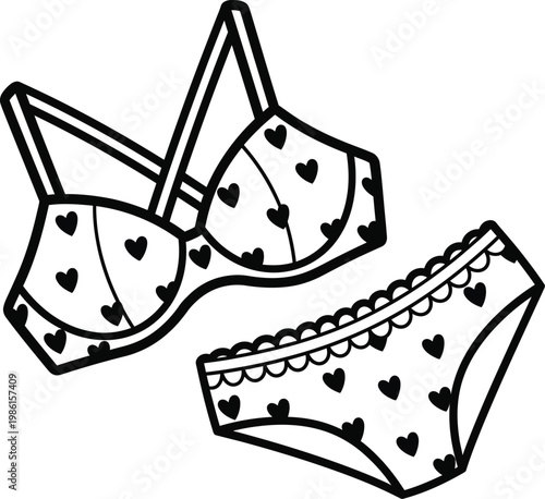 Lingerie set illustration featuring heart pattern bra and panties art