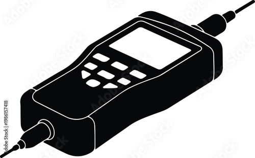 Silhouette of electronic measurement device with digital screen and keypad vector design