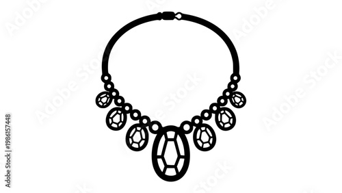 Gemstone necklace outline in black on white background 