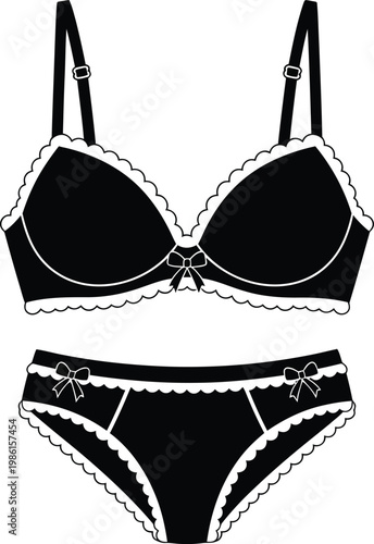 Black lingerie set vector illustration isolated on transparent background