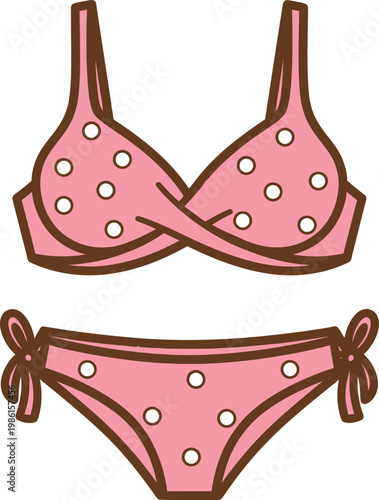 Polka dot pink bikini vector set isolated on transparent background