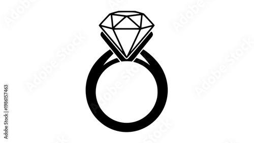 Diamond ring icon in black minimal line style