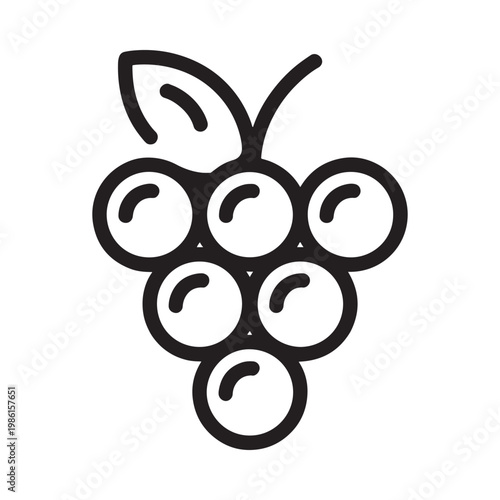 Simple black and white line drawing of a bunch of grapes