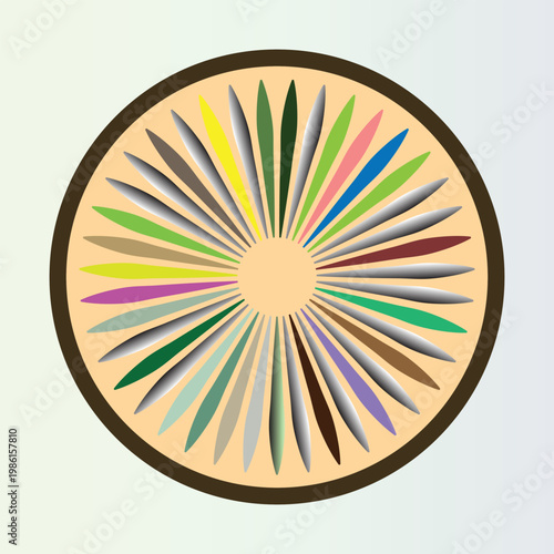 Colorful radial gradient design with multicolored lines radiating from center