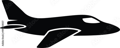 Silhouette sleek private jet aircraft flying isolated on white vector design
