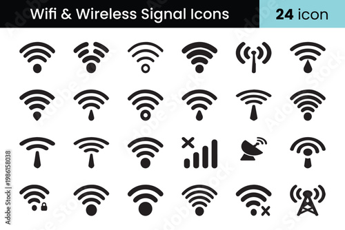 Wifi Wireless Signal Network Internet Connection Icon Set Design
