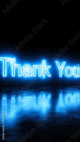 Thank You text with glowing blue neon light path effect on plain black background