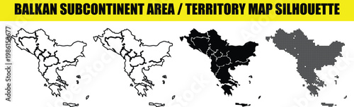 Balkan subcontinent area territory map silhouette set for graphic design vector illustration.