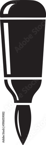 A black and white illustration of a paintbrush with a sleek handle and pointed tip on a clean background