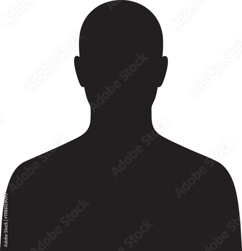 A black silhouette of a man with a shaved head on a white background for profile or avatar purposes