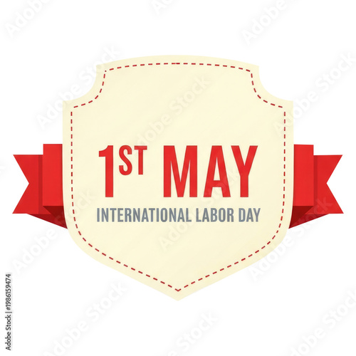 International labor day badge with 1st may text on cream color shield transparent backgroundpng