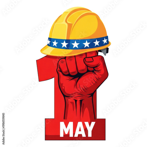 illustration of a clenched fist wearing a hard hat on a number one for may transparent background  png