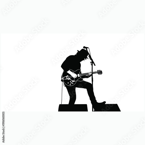 Musician Playing Electric Guitar on Stage Silhouette Vector Illustration