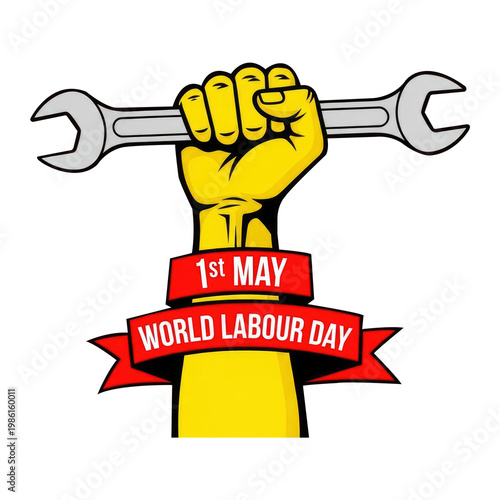 Labour day illustration with hand holding wrench isolated on transparent background