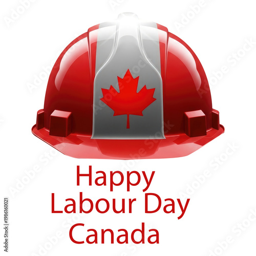 Canadian labour day celebration with a red hard hat and maple leaf isolated on transparent background