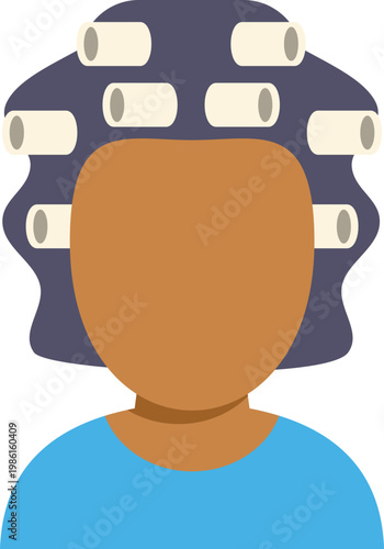 Woman avatar with hair curlers preparing for a hairstyle
