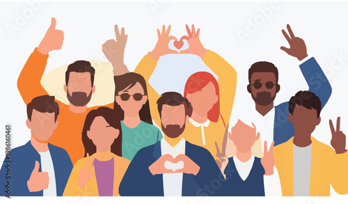 Positive Emotions People Gestures Body Language Vector Illustration