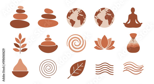 Yoga Meditation Spiritual Symbols Icons.