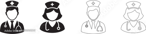 Doctor Icon Vector with Male female Medical Consultation and Assistant Avatar Symbol in Glyph Pictogram illustration