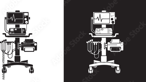 Medical monitor and ultrasound machine icons in ,solid, and styles for diagnostic imaging.