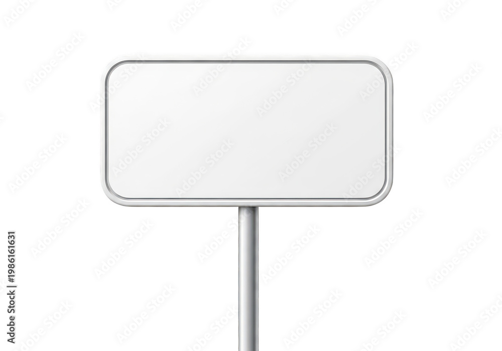 Fototapeta premium A blank rectangular road sign with rounded corners mounted on a sturdy metal pole for messaging