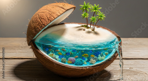 Creative Terrarium Globe with Miniature Tree and Water Scene illustration