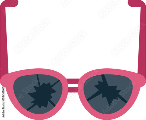 Pink sunglasses display cracked lenses, symbolizing damage, loss, or repair concepts