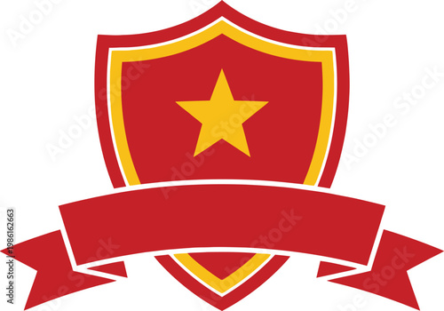 Photos Red shield with yellow star and ribbon for academic award or rank