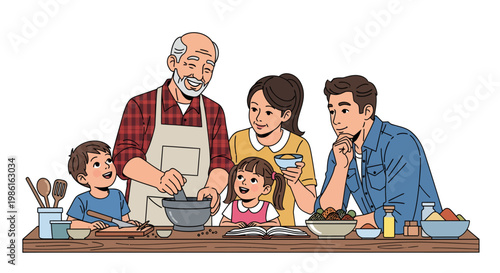 Family cooking together at home with love and happiness