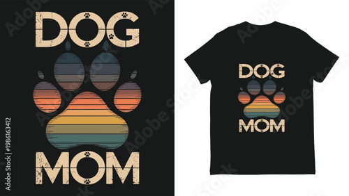 Dog mom t shirt design with paw print and rainbow colors on black