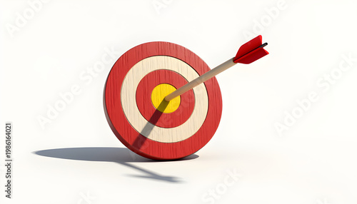 Red and Yellow Target with Arrow Isolated PNG, Bullseye Goal Achievement Concept, Archery Target on Transparent Background