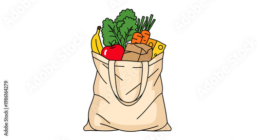 Reusable bag with fresh groceries and vegetables