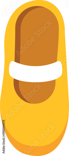 Minimalist illustration of a yellow mary jane shoe featuring a white strap and simple design