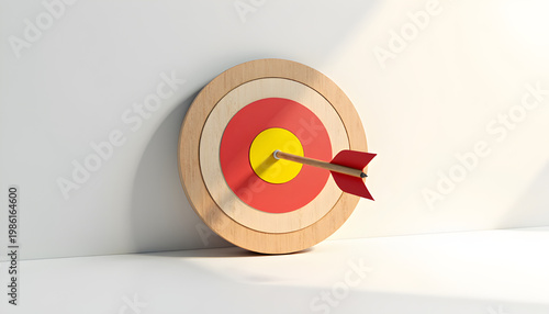 Red and Yellow Target with Arrow Isolated PNG, Bullseye Goal Achievement Concept, Archery Target on Transparent Background